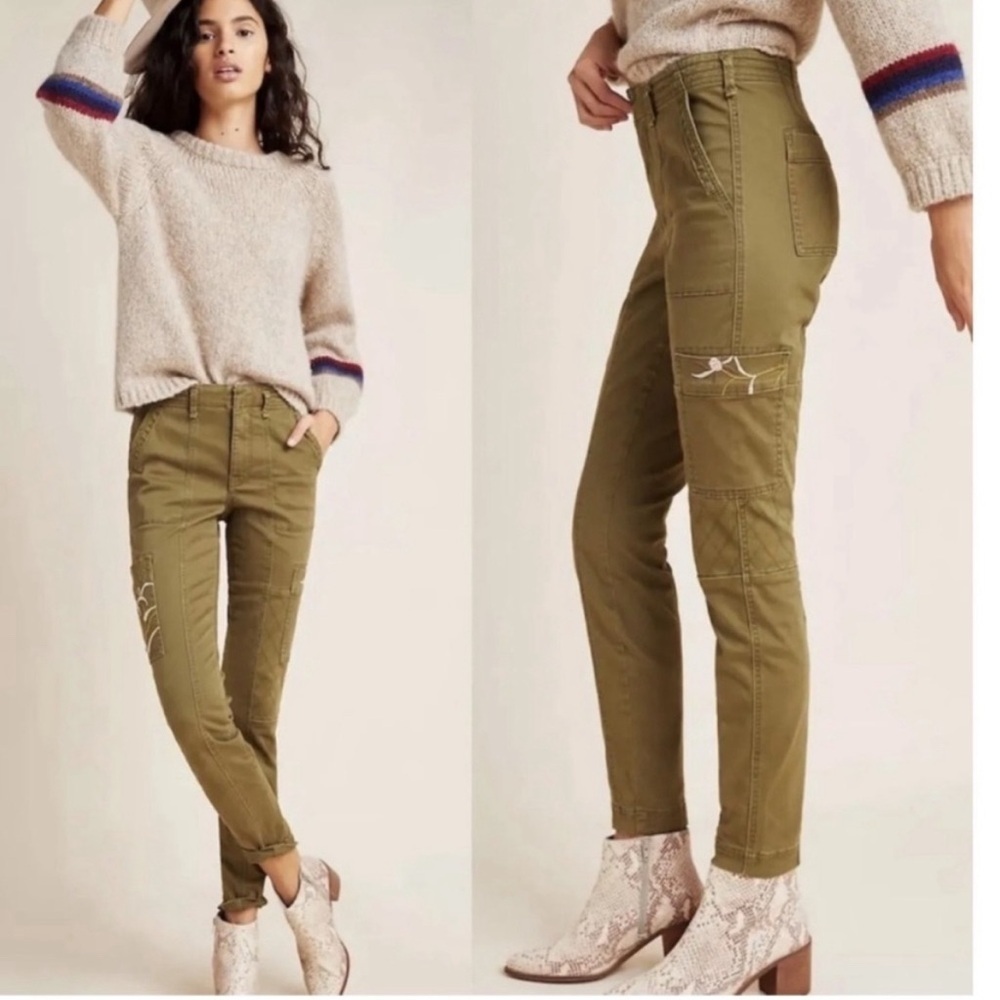Anthropologie Green Austin Embroidered Utility Pants 26 Anthropologie Green Austin Embroidered Utility Pants 26